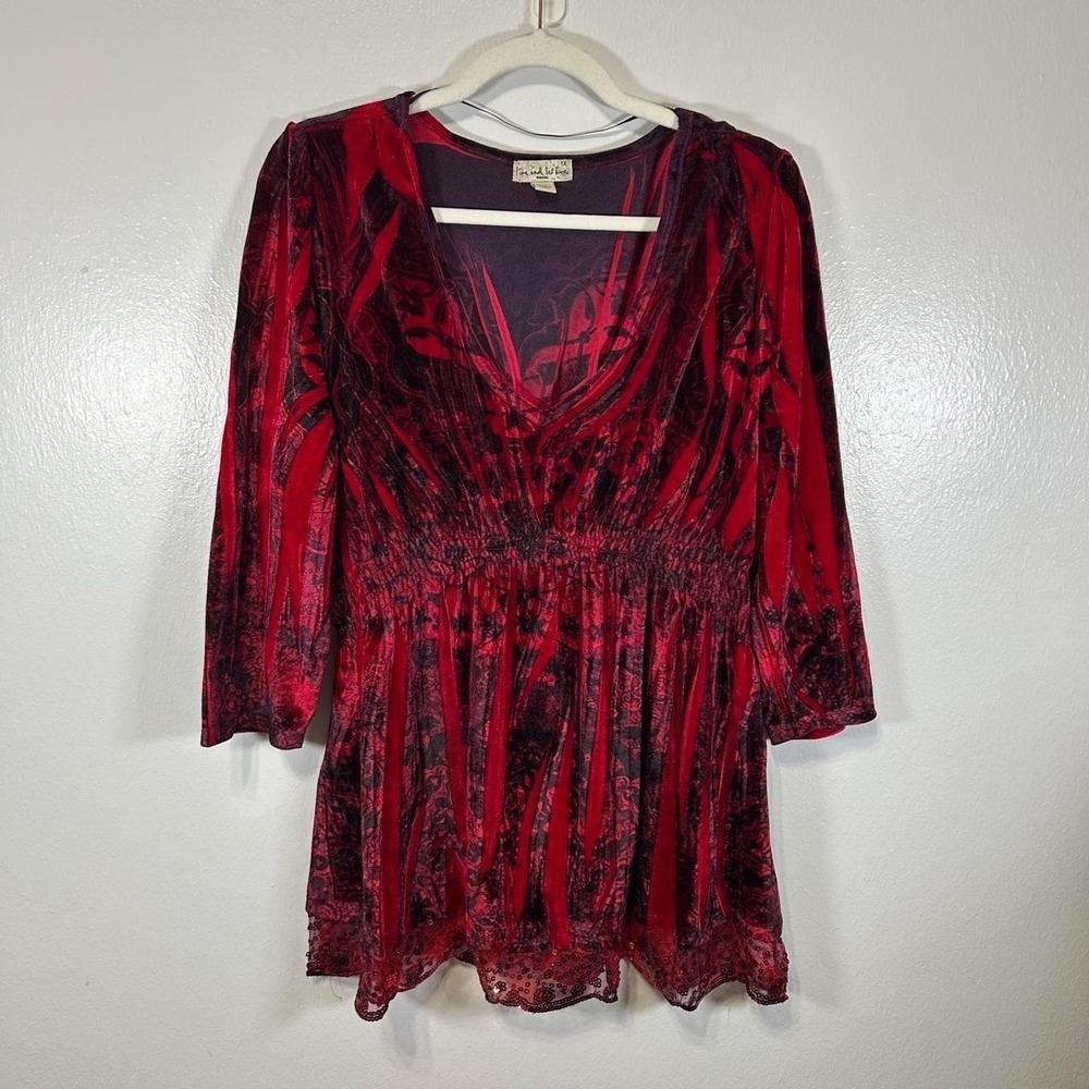 Y2K Live Let Live Velvet Tunic Peasant Blouse Womens 1X Fairy Grunge Witchy Goth